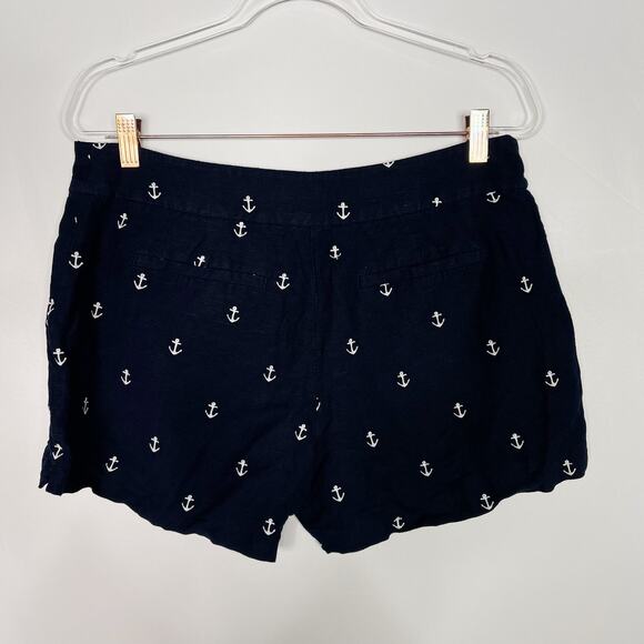 LOFT Navy Blue Size 6 Anchor Nautical Linen Blend Shorts Summer Casual Preppy - Picture 2 of 7